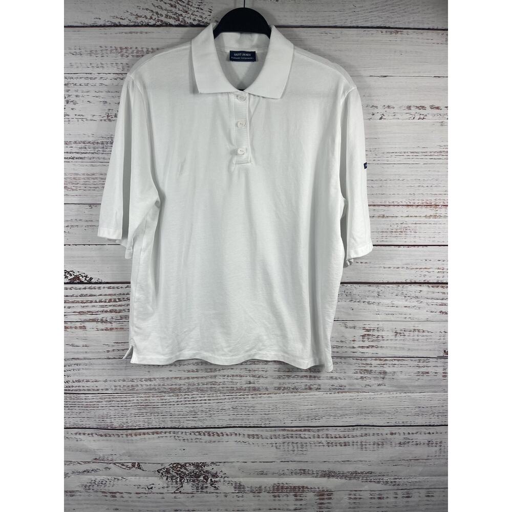 Saint James Polo Shirt Men's Large White Stretch Classic Short Sleeve Casual